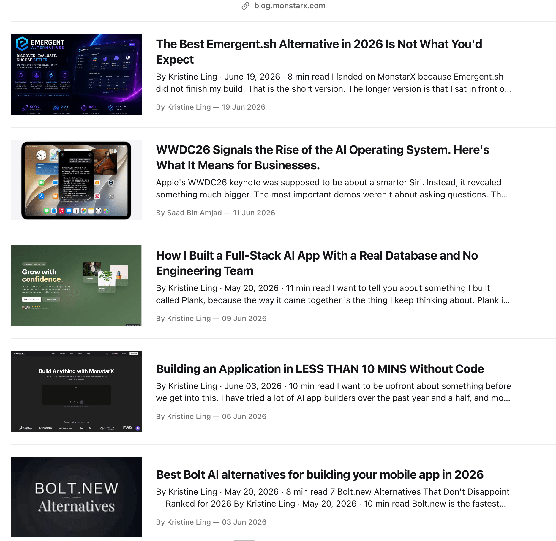 MonstarX blog showing the automated publishing pipeline in production.